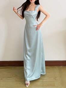 Top Dazzle Women's Elegant Sleeveless Backless Long Dress With Straps, Fit And Flare Design For Parties And Events - Blue - View 1
