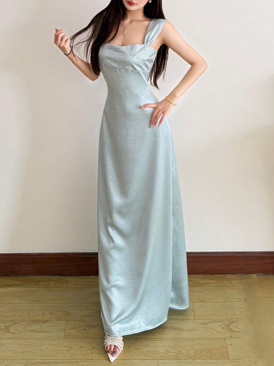 Top Dazzle Women's Elegant Sleeveless Backless Long Dress With Straps, Fit And Flare Design For Parties And Events - Blue - View 1