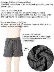 Men's Casual Sports Shorts, Corduroy Fabric, Drawstring Waist Design, Suitable For Workout - Light Grey - View 3
