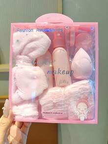 8pcs Complete Skincare Accessory Gift Set, Face Wash Headband + Disposable Towels + Travel Dispenser Bottles + Makeup Sponge Combo, Girls SPA Bath Accessories - Multicolor - View 9