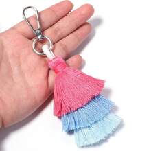 1pc/Pack Tassel Keychain 14.5cm Gradient Color Three-Layer Tassel Christmas Tree Pendant Phone Charm Decoration Handmade DIY Clothing Accessories Bag Jewelry Parts - Tassel Keychain - View 3
