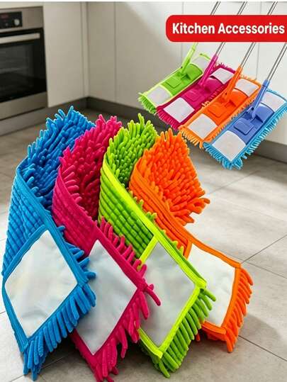 Wet And Dry Mop Head, Flat Mop Accessory, Replacement Mop Head, 4 Colors Available To Suit Different Home Styles And Usage Scenarios, Combining Practicality And Aesthetics, These Basic Mop Accessories Are Easy And Quick To Replace Without Complex Operation, Made Of Wear-Resistant And Durable Material, Resistant To Deformation, Compatible With Most Common Flat Mops. These Mop Heads Are Suitable For Living Room, Hallway, Floor And General Home Cleaning