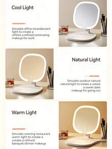 Foldable LED Travel Makeup Mirror, 3-Color Lighting, Dimmable Touch Screen, Multi-Angle Adjustment, Portable Desktop Makeup Mirror, With Makeup Tools And Lipstick Storage Tray, USB Charging, Creative Valentine's Day Gift, Women's Gift, Christmas Gift - Multicolor - View 7