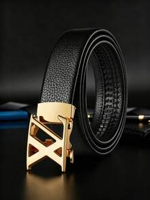Men's PU Litchi Grain Automatic Buckle Alloy Belt, Gold Gun Black Silver 3 Colors Optional, Business Casual Versatile Durable Adjustable, Suitable For Dress Pants And Multiple Occasions - Multicolor - View 14