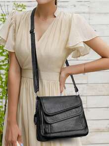 Tas Bahu Plain Adjustable Casual - Hitam - View 11