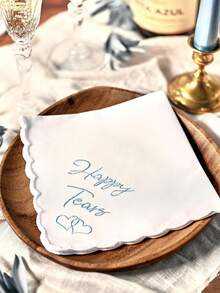 Wedding Embroidered Handkerchief With Fan-Shaped Lace Edge Design, Fun Blue Accessory For Bride's Wedding Day, Gift For Mother Of The Bride, Summer Birthday, Beach, Back To School Season, School Supplies, Room Decor - Multicolor - View 9
