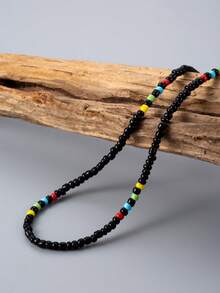 1pc Men Beaded Necklace For Men Handsome, Simple Summer Beach Necklace For Boyfriend Husband Son, Hawaiian Miami Surfing Necklace For Vacation - Black - View 13