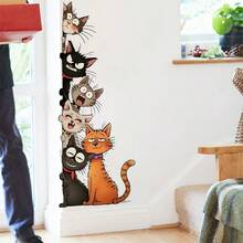 1Pc Cute Cartoon Cats Peekaboo Wall Sticker | Funny Animal Decals For Kids Room Decor | Easy To Apply Vinyl Art For Door & Home - Multicolor - View 3