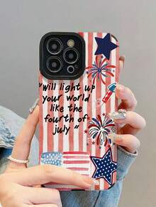 1pc New Fashion Red & White Star Striped Flag Pattern Shockproof Leather Phone Case, Daily Protection Essential, Style, Perfect Gift For Friends And Family, Compatible With Iphone17/17Air/17Pro/17ProMax/IPhone16/16Plus/16Pro/16ProMax/IPhone15/15Plus/15Pro/15ProMax/IPhone14/14Plus/14Pro/14ProMax/IPhone13/13Pro/13ProMax/IPhone12/12Pro/12ProMax/IPhone11/IPhone11Pro/11ProMax - Multicolor - View 1
