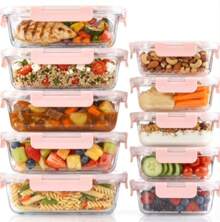 Lot de 20 récipients de stockage alimentaire en verreétiques – 10 récipients + 10 couvercles transparents, étanches, compatibles lave-vaisselle, micro-ondes et congélateur - Voir 10