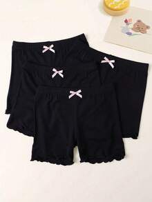 4pcs Girls Pure Black Butterfly Modal Safety Shorts, Breathable Casual, Suitable For Layering Under Skirts And Daily Play, All Season Wear, Back To School Essential - Multicolor - View 4