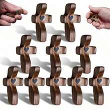 Christian Wooden Cross Set 3/6/10/20 Pcs – Handheld Prayer Cross My Heart, Encouragement Gift To Relieve Anxiety, Inspirational Easter Day Gift For Faith - Brown - View 6