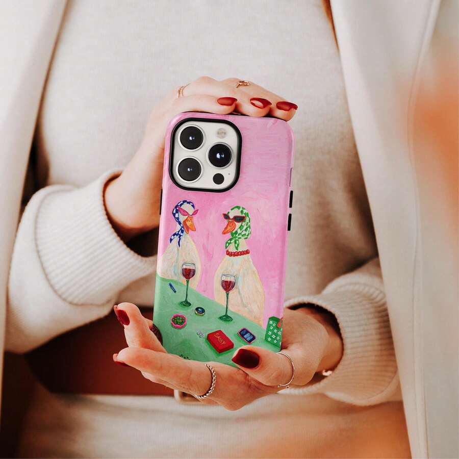 Duck Candlelight Dinner Animal Pattern Phone Case, Compatible With 17, 16, 15, 14 Pro Max Plus, 13, 12, 11 - 白色1 - 查看 1