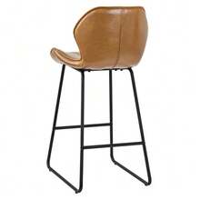 Set Of 2 Faux Leather Bar Stools, Modern Bar Chairs With Backrest, Metal Frame And Footrest, For Kitchen, Counter, Bar And Dining Room, Cognac Brown - 棕色 - 查看 7