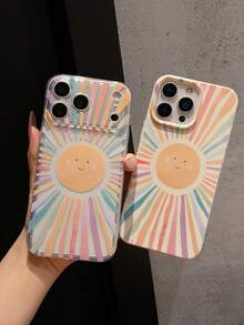 1pc Minimalist 2 Pieces Set Full-Screen Rainbow Stripe Sun Pattern Phone Case, TPU Silicone Anti-Drop Soft Shell Protective Cover Compatible With Samsung A23/A24/A25/A32/33/S25, Apple 11/12/13/14/14 Plus/15/15 Plus/16/16 Plus/7/8 Plus/17/17 Pro And More Models - Multicolor - View 5