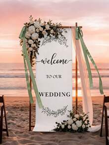 Welcome To Our Wedding Linen Banner, Minimalist Wedding Decor. Comes With Ribbon And Clips, Suitable For Bridal Shower, Wedding Ceremony, Reception Backdrop, Arch, Lawn, And Indoor/Outdoor Venues. - A. - View 1
