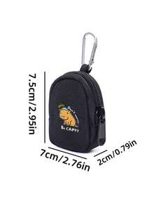 1pc Back To School Mini Cute Cartoon Capybara Print Zipper Coin Purse With Keychain - Black Wallet Style Storage Bag, Zipper Secure Closure, Suitable For Sports, Outdoor Travel, Birthday Gifts, Suitable For Daily Use, Outings, Travel, Shopping, Mini Coin Purse, Pendant, Packaging Decoration - Black - View 4