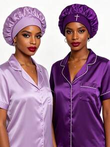 2Pcs Printed Satin Sleep Bonnet,Soft Comfortable Sleeping Bonnet,Elastic Wide-Brim Silky Sleeping Cap For Hair Protection - Multicolor - View 6