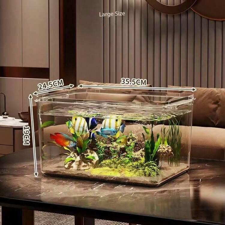 1件 初學者魚缸 防摔設計 適合居家客廳、戶外花園、游泳池裝飾 小型金魚與烏龜養殖用 玻璃感壓克力小型桌面魚缸 - 彩色 - 查看 9