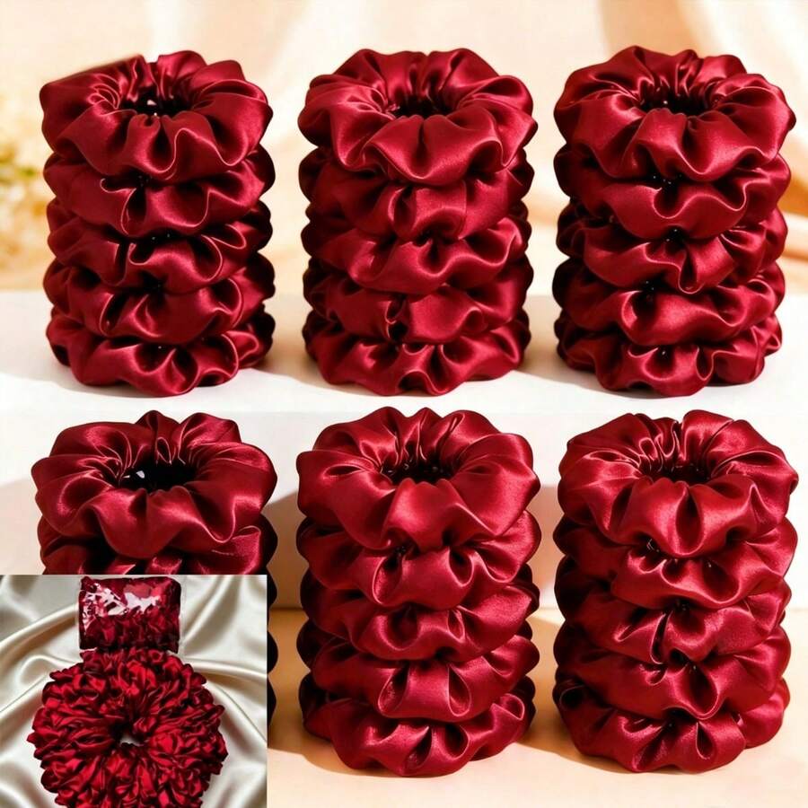1/12/24/60/100pcs Burgundy Satin Hair Ties, Silky, Multi-Functional, Elegant & Cute Scrunchiess, Suitable For Women And Girls, Small Elastic Hair Cord Set, Multi-Color Assorted, Korean Style Women's Fashion Hair Accessories, Headwear, Elastic Scrunchiess, Hair Accessory Combination Set, All Season Ponytail Elastics Rubber Bands - Multicolor - View 1