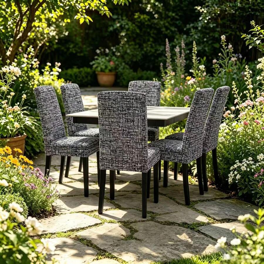 4 piezas/6 piezas Fundas de silla con estampado digital texturizado en blanco y negro, Juego de fundas de silla desmontables y lavables, Protector de asiento suave y elástico, Adecuado para comedor, cocina, salón de banquetes, restaurante, dormitorio, oficina, sala de estar, dormitorio, decoración del hogar - Multicolor - Ver 1