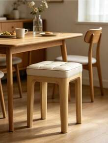 Platzsparender stapelbarer Hocker | Cremeweiße weiche Polsterung + 46 cm goldene Höhe, passt zu den meisten Esstischen, minimalistischer natürlicher Holzstil Massivholz weich gepolsterter Hocker, stabil und langanhaltend - Beige - Übersicht 2
