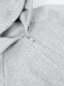 1pc Tween Girls Outdoor Daily Commute Minimalist Arm Patch Comfortable Casual Loose Hooded Long Sleeve Open Front Sweatshirt - Light Grey - View 5