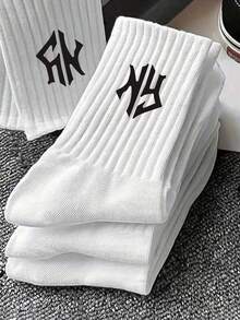 Versatile Logo Outdoor Mid-Calf Socks, Multiple Colors Available, Comfortable Ribbed Cuff, Breathable Skin-Friendly Material, Soft And Comfortable Without Tightness, Suitable For Various Outdoor Shoes, Hiking, Jogging, Casual Wear - Multicolor - View 1