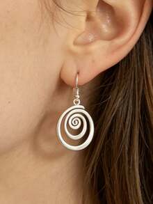 1 Pair Bohemian Style Spiral Vortex Round Hoop Earrings, Distressed Alloy - Antique Silver - View 3