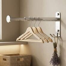 1pc Extendable Drying Rack - Space-Saving Design, Bathroom Storage Hook, Balcony And Bathroom Multi-Functional Drying And Storage Rack, Indoor Extendable Hanging Rod, Wall-Mounted Home Storage Rack, Clothes Drying Rack - View 2