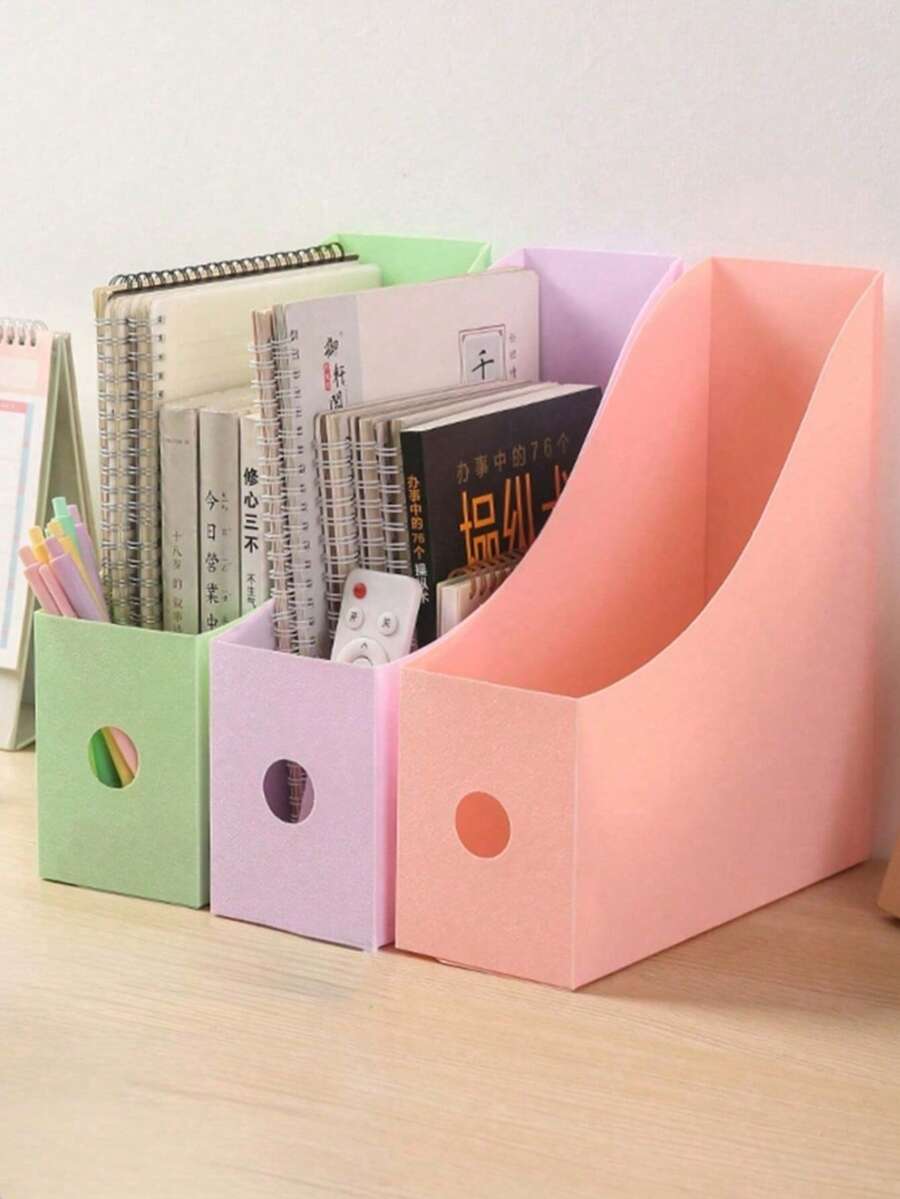 1 pieza Organizador de archivos de escritorio para estudiantes, suministros de oficina, estantería de plástico, caja de almacenamiento de archivos, vuelta a la escuela - A - Ver 1