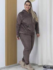 Pietra Plus Size Fleece Set, Autumn/Winter Collection, Women's Fashion, Super Versatile - Óxido marrón - Ver 1