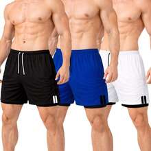 Kit Of 3 Men's Dry Fit 2-In-1 Shorts For Gym And Running With Cell Phone Pocket - Light Blue / White / Black - View 1