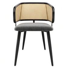 2 Dining Chairs, Chairs With Rattan Backrest, Velvet Seat Cushions, Comfortable And Breathable, Modern And Clean Style, Suitable For Restaurants, Lounges And Cafes. - Grey - View 8