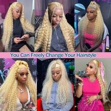 Uveous 34 Inch 613 13x4 Deep Wave Lace Front Wig Human Hair Blonde Wig Human Hair 613 Curly HD Lace Front Wigs 200% Density Pre Plucked With Baby Hair For Women - S613 - 查看 8