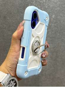 防震耐用手機殼，相容 iPhone 16 15 14 13 12 11 Pro Max Plus，360°旋轉環形支架，防摔全機身 3 合 1 保護耐用殼 - 藍色+掛繩 - 查看 3