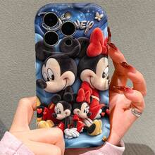 Disney Mickey & Minnie Mouse Family Phone Case, Plush Style With Stars & Hearts Print, Shockproof Protective Cover, Compatible With IPhone 17/16/15/14/13/12/11 Pro, Perfect Gift For Family & Disney Lovers - 白色 - 查看 1