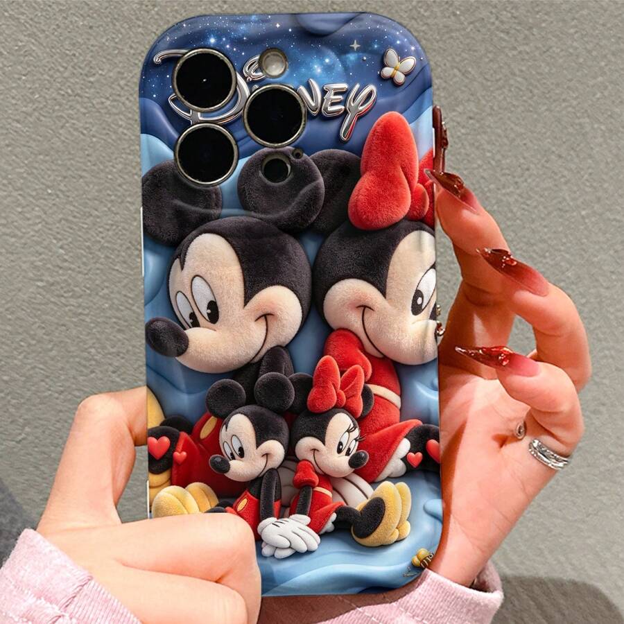 Disney Mickey & Minnie Mouse Family Phone Case, Plush Style With Stars & Hearts Print, Shockproof Protective Cover, Compatible With IPhone 17/16/15/14/13/12/11 Pro, Perfect Gift For Family & Disney Lovers - 白色 - 查看 1
