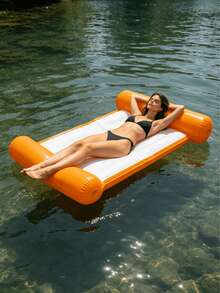 chongqishuishangfuchuang 1pc Inflatable Float, Minimalist Dual Tube Design, Solid Color , PVC Material, Suitable For Water, Pool, Beach, Theme Party, Water Inflatable Float, Water Resting Seat, Inflatable Floating Object, Air Pump Sold Separately - Double-tube Solid Color Floating Bed - View 6