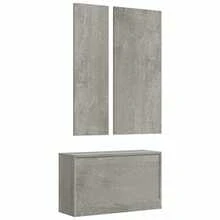 vidaXL Garderoben Set Flur 3-In-1 Betongrau Schuhschrank Spiegel Garderobenpaneel - Concrete Dust - View 4