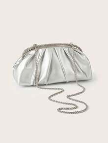 Dompet Clutch Polos Bergaya Vintage dengan Gesper, Tas Tangan Serbaguna Kapasitas Besar untuk Wanita, Bahan PU Modis, Cocok untuk Pernikahan, Pesta, Acara Dansa, dan Makan Malam - Perak - View 5