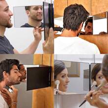 3 Way Mirror For Hair Cutting,360 Trifold Mirror With Height Adjustable Telescoping Hooks,And 5X Magnification,For Makeup, Hair Styling. - Black - View 5