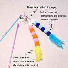 1pc Pink Cat Teaser Wand Toy Fairy Wand Fur Ball Cat Teaser Stick Cat Feather Bell Cat Teaser Toy Interactive Entertainment Cute Design, Used For Indoor Play Interactive Toy Pet Accessories Ball And Stick Color Optional - Multicolor - View 9