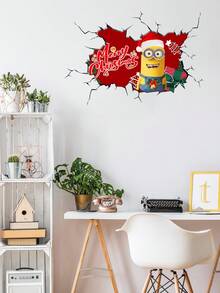 Minions 卡通牆貼，聖誕老人雪景背景裝飾貼紙，防水可移除牆面壁畫，適用於居家房間聖誕裝修 - 彩色 - 查看 6