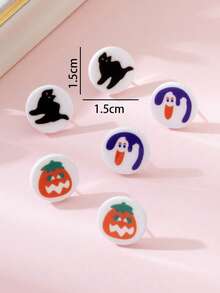 3 Pairs/Set Halloween Horror Witch Black Cat Pumpkin Design Women's Fashion Stud Earrings Set, Perfect Gift For Holiday Parties - Multicolor - View 4