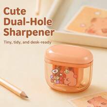 1pc Random Cute Capybara Dual-Hole Pencil Sharpener, Portable 8mm/12mm Sharpener With Transparent Debris Box, Compact Desktop Stationery Tool For School Office Pencil Case - Multicolor - View 2