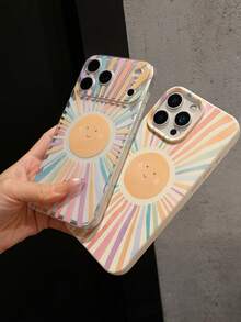 1pc Minimalist 2 Pieces Set Full-Screen Rainbow Stripe Sun Pattern Phone Case, TPU Silicone Anti-Drop Soft Shell Protective Cover Compatible With Samsung A23/A24/A25/A32/33/S25, Apple 11/12/13/14/14 Plus/15/15 Plus/16/16 Plus/7/8 Plus/17/17 Pro And More Models - Multicolor - View 4