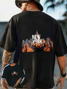 -Men's Casual New York City Skyline Print T-Shirt, Ideal For The Beach In Summer, A Great Gift For Travel Lovers.,Summer - 黑色 - 查看 1