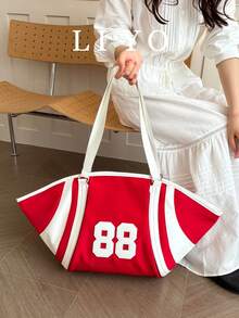 Large Capacity Women's Tote Bag, Fashionable Versatile Large Shell-Shaped Fabric Bag, Commuter Outing Travel Shoulder Bag - Red - View 4