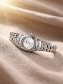 1pc Women's Full Rhinestone Decorated Premium Fashion Quartz Wristwatch, Suitable For Evening Parties, Gatherings And Daily Elegant Outfits - Silver - View 3